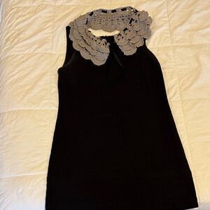 Black Sleeveless Dress with Gray Crochet Collar